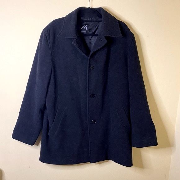 Men’s Wool Blend Cashmere Black Peacoat Size Large - Picture 1 of 9